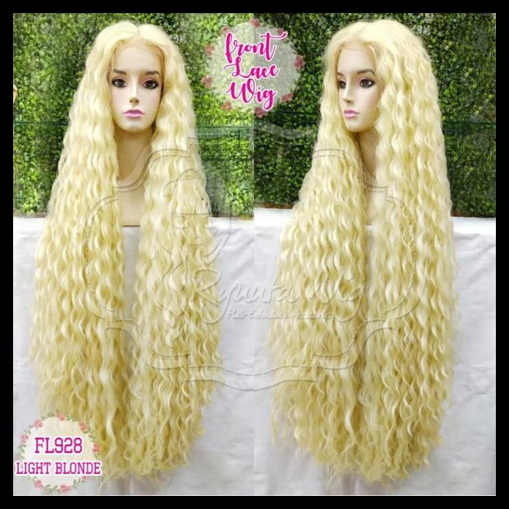 Front Lace Wig Extra Long 100Cm Curly Gelombang Hitam Coklat Pirang