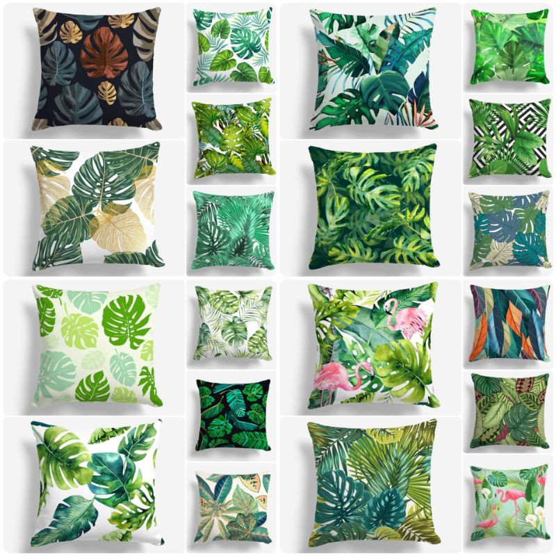 SARUNG BANTAL SOFA PRINT MOTIF DAUN MONSTERA LEAVES 40X40 CM