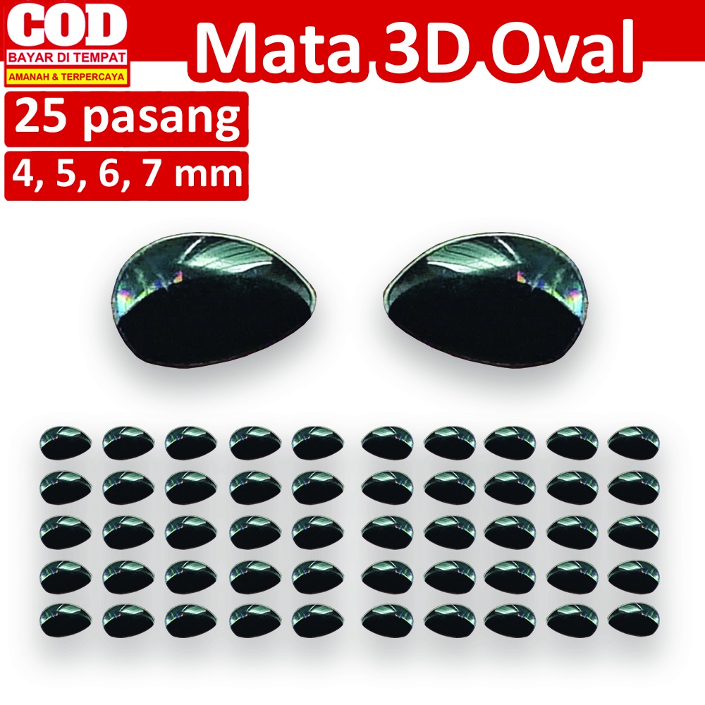 Mata Oval Duo 4mm 5mm 6mm 7mm 8mm Stiker Mata Ikan 3D Gomame Drag Metal Tetra