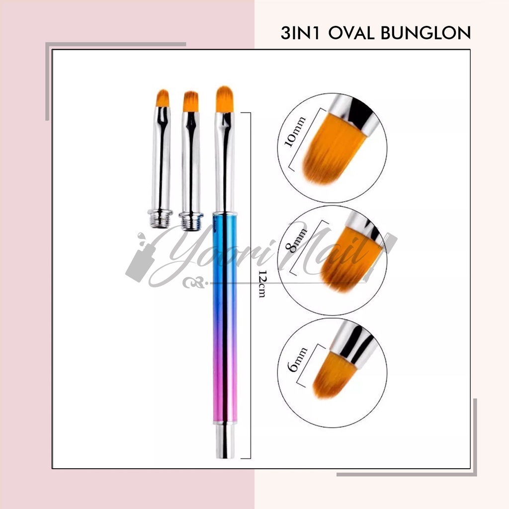 3in1 oval bunglon brush nail art set gel brush nails kuas nailart