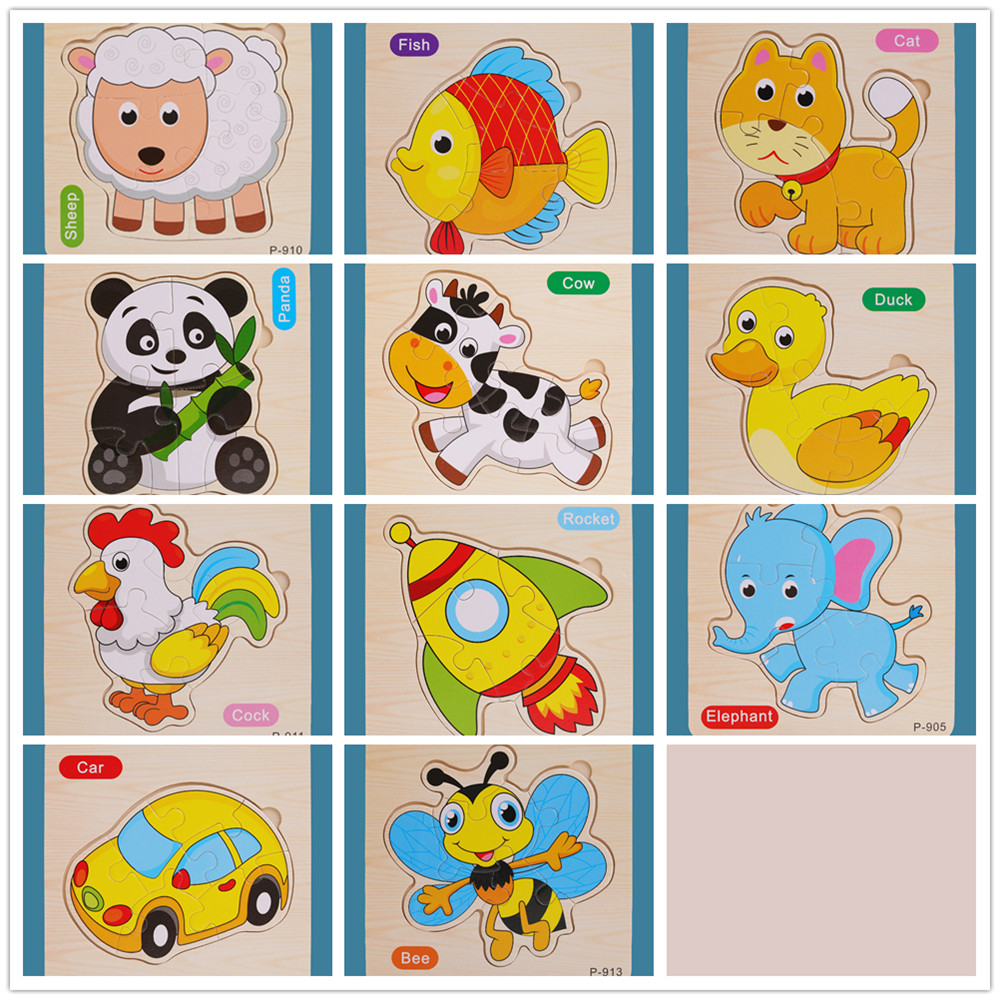 Puzzle hewan kartun/ Mainan puzzle kayu anak  / wooden puzzle toys / Mainan Edukasi anak bayi /
