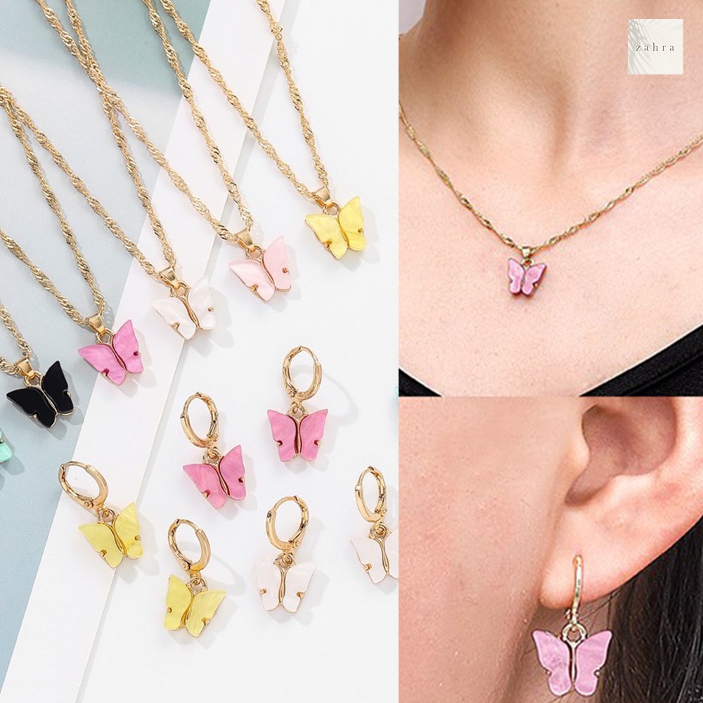 ANTING KALUNG KUPU -  Perhiasan fashion wanita - Anting motif kupu - Kalung motif kupu