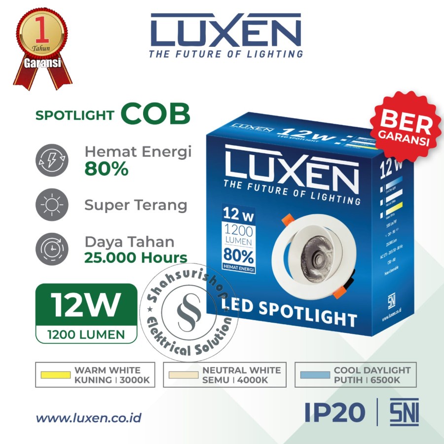 LUXEN LAMPU SPOTLIGHT COB LED 12W 12 W WATT GARANSI 1 TAHUN