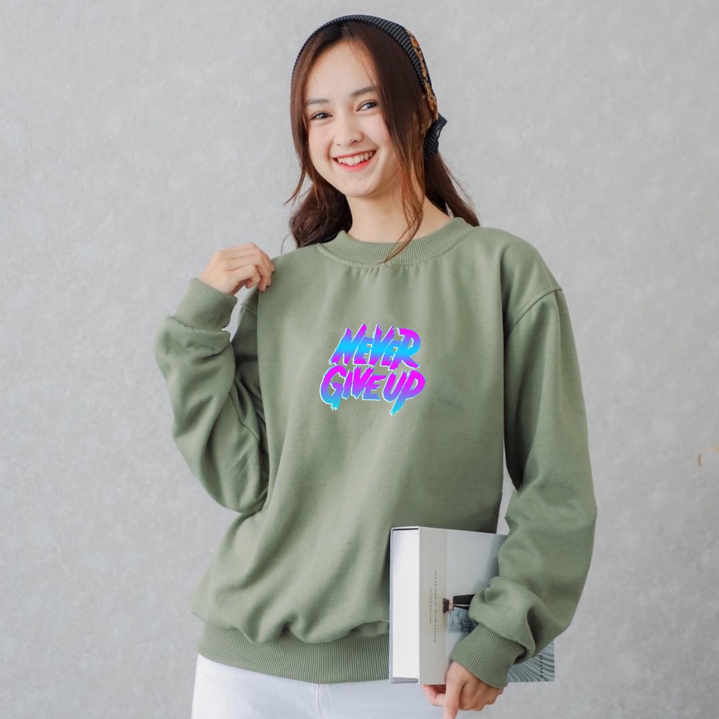 Sweater Never Give Up Aesthetic | Sweater Korea Style Fleece Cotton | Dhea Fashion