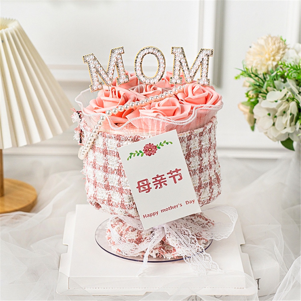 Dekorasi Kue DIY Bentuk Buket Mutiara Tulisan Happy Mother 's Day