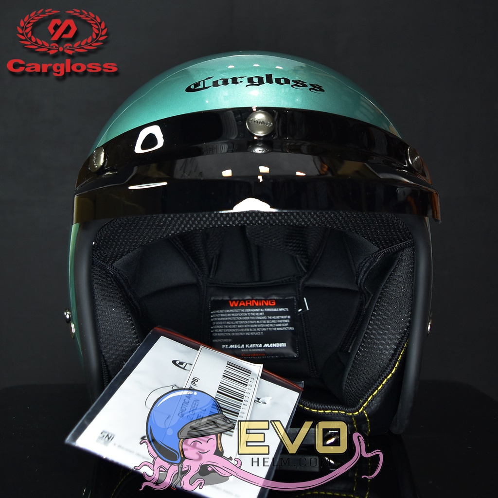 HELM CARGLOSS ORIGINAL CFM RETRO ARMY HALF FACE - HIJAU TOSCA / JZ GREEN + KACA DATAR