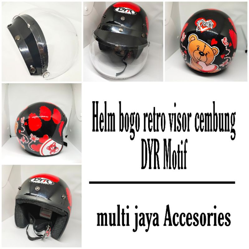 Helm bogo retro visor cembung DYR motif