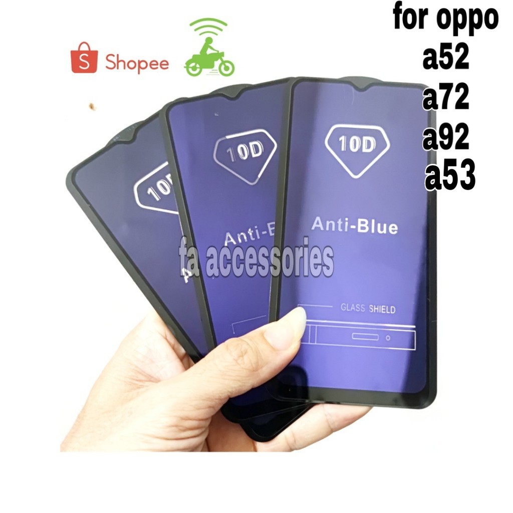 Tempered Glass Anti Blue Light Full 10D 99D oppo a52 A53 A54 A54S A55 a72 A78 A785G a92 4G 5G anti radiasi