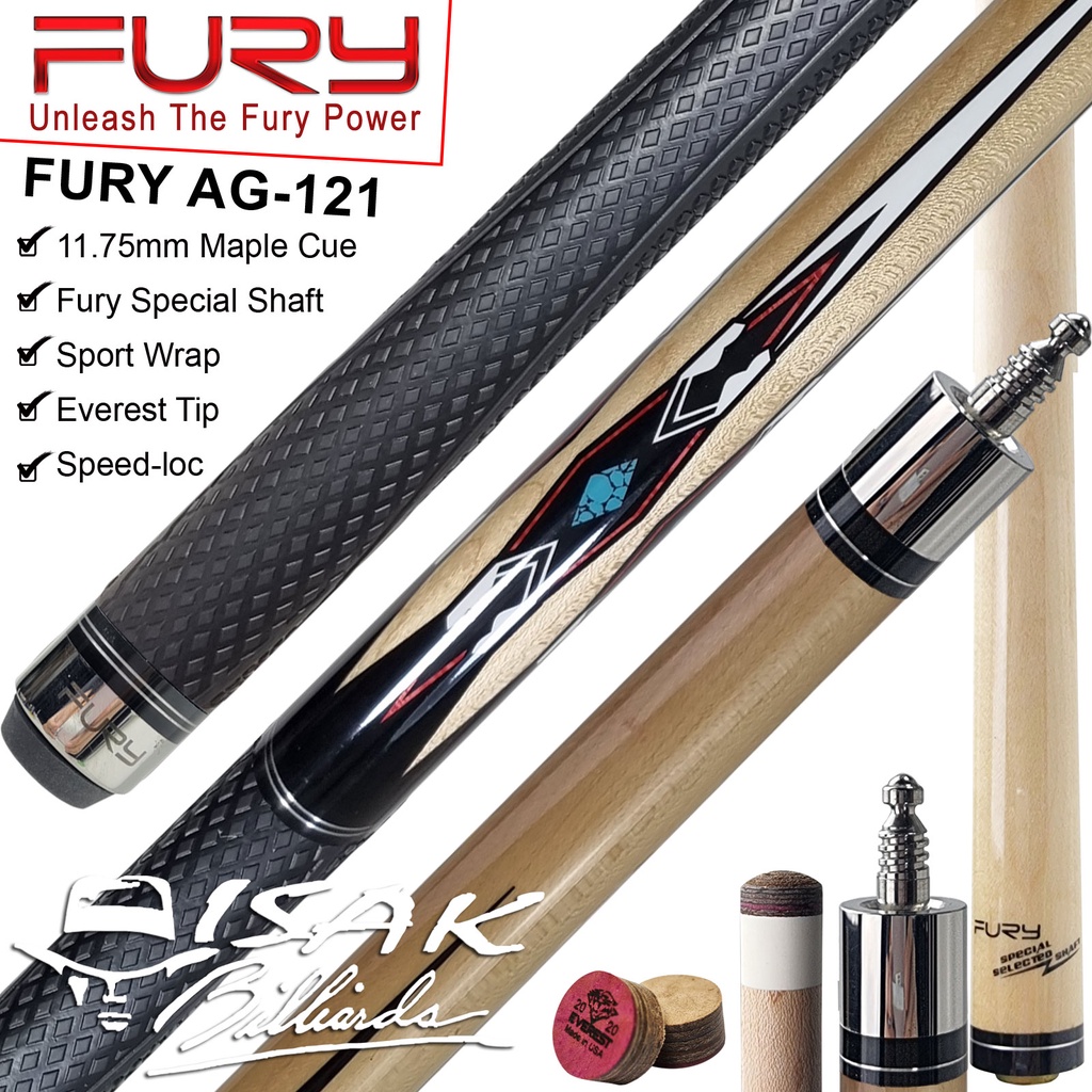 Fury AG-121 Cue - Rubber Grip - Billiard Stick Pool Stik Biliar Maple