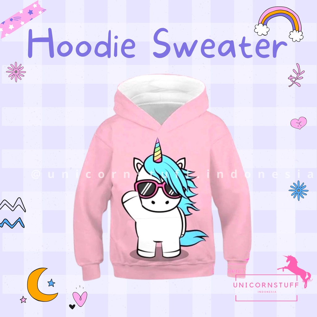 Sweater Hoodie Anak Perempuan Cewek Jaket Unicorn Pink Tebal Halus Perempuan Lucu Karakter dengan Topi