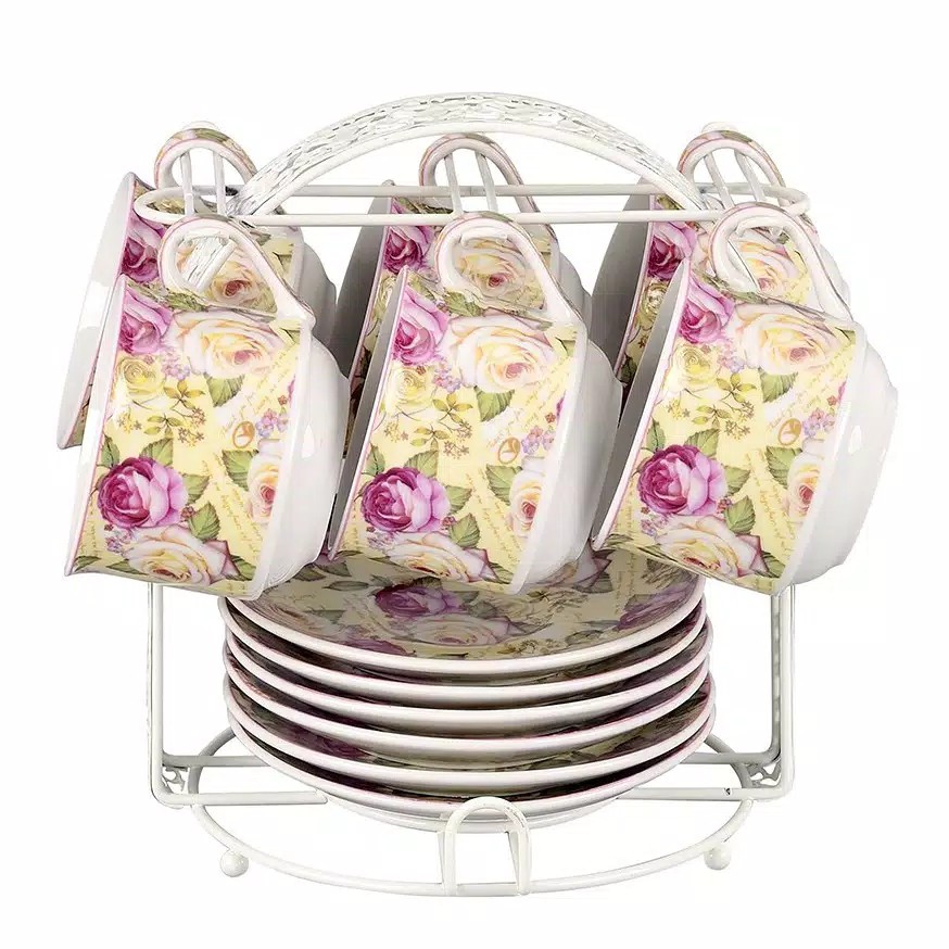Cup Saucer Cangkir Piring Vicenza + Rak BA671 Mawar/Melati