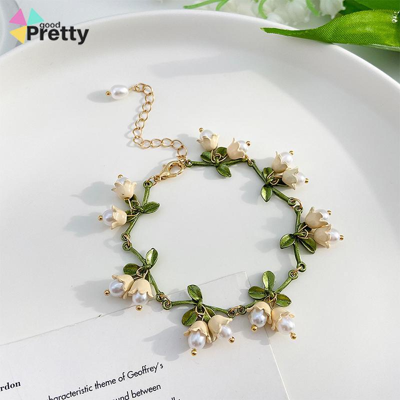 Gelang Bunga Anggrek Mutiara Musim Semi Desain Unik Indah Elegan Anting Kalung - PD