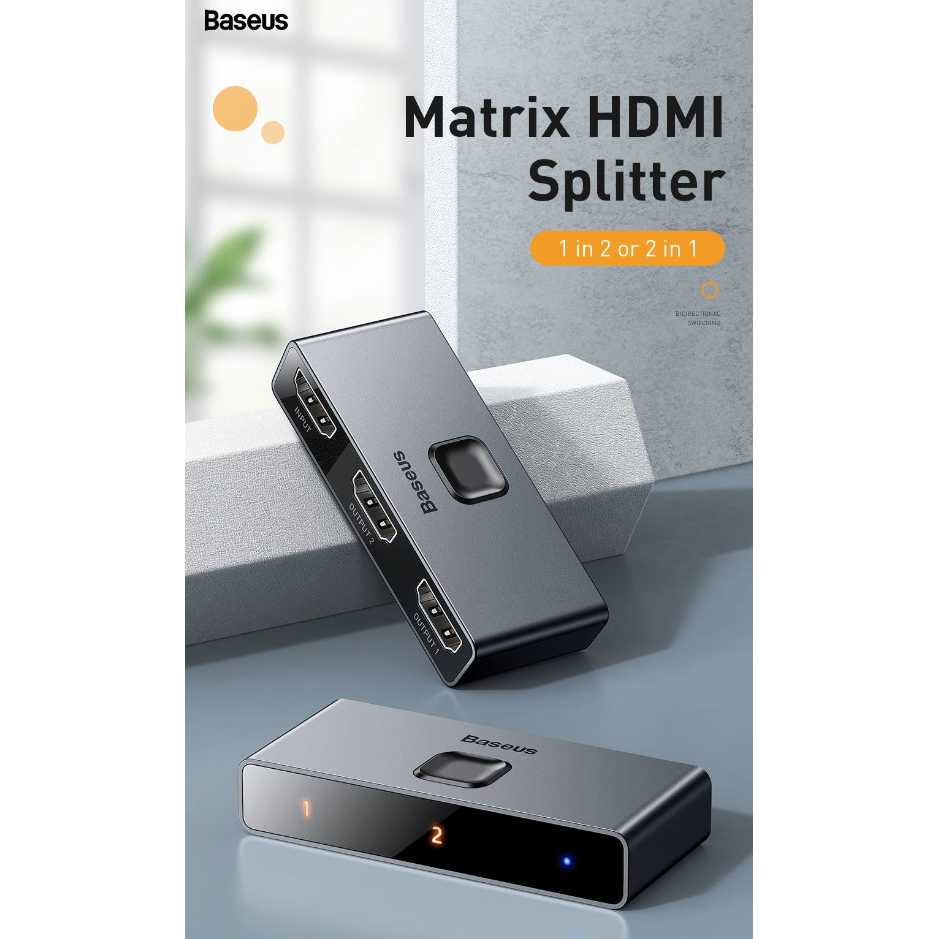 (100% BARANG ORI) (1005 BARANG ORI) Baseus HDMI Switcher Splitter Bi-Direction 2 in 1 Out 4K - CAHUB-BC0G