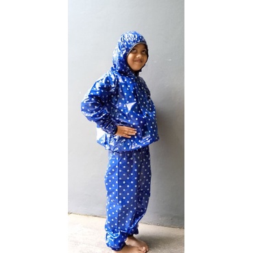 Jas hujan anak polkadot biru