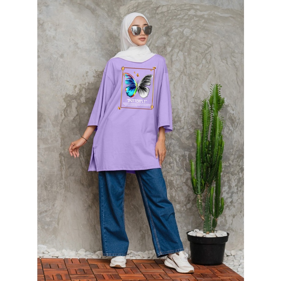 KAOS OVERSIZE TOP HIJAB WANITA BASIC KUPU KUPU / OVERSIZE SLIT BLOUSE