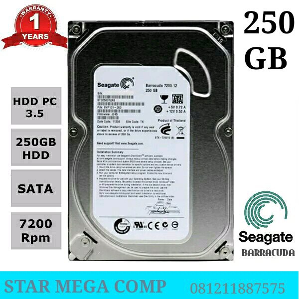 Hardisk  pc  250 gb seagate slim new hdd - harddisk