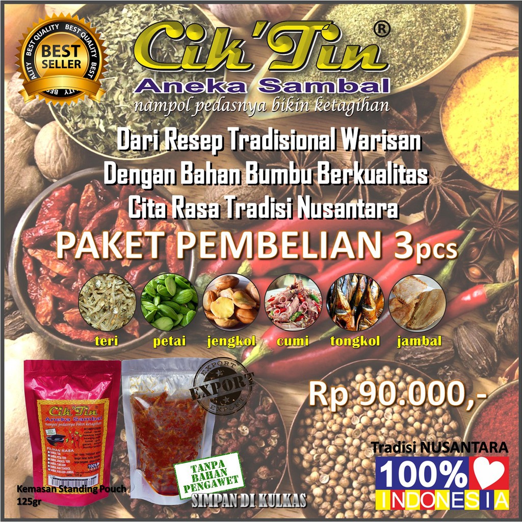 

Aneka Sambal Cik'Tin - PAKET Ekonomis isi 3pcs 375gr