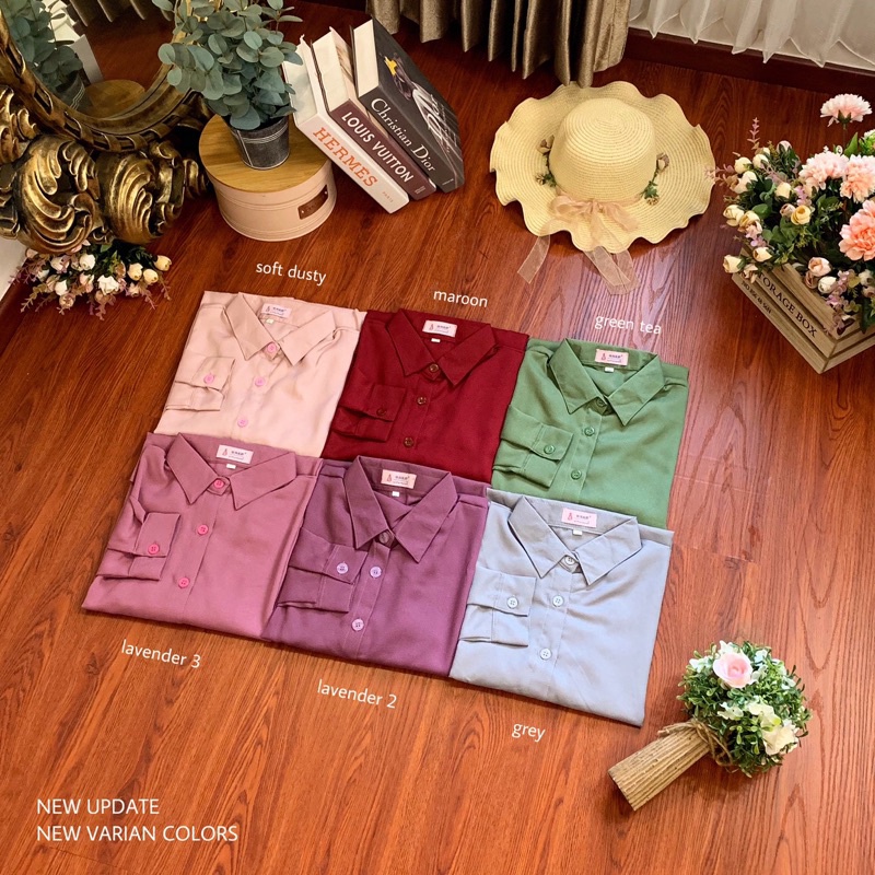 Kemeja Wanita Polos Lengan Panjang Terbaru Kekinian Casual Santai Kuliah Kerja ld 110-2