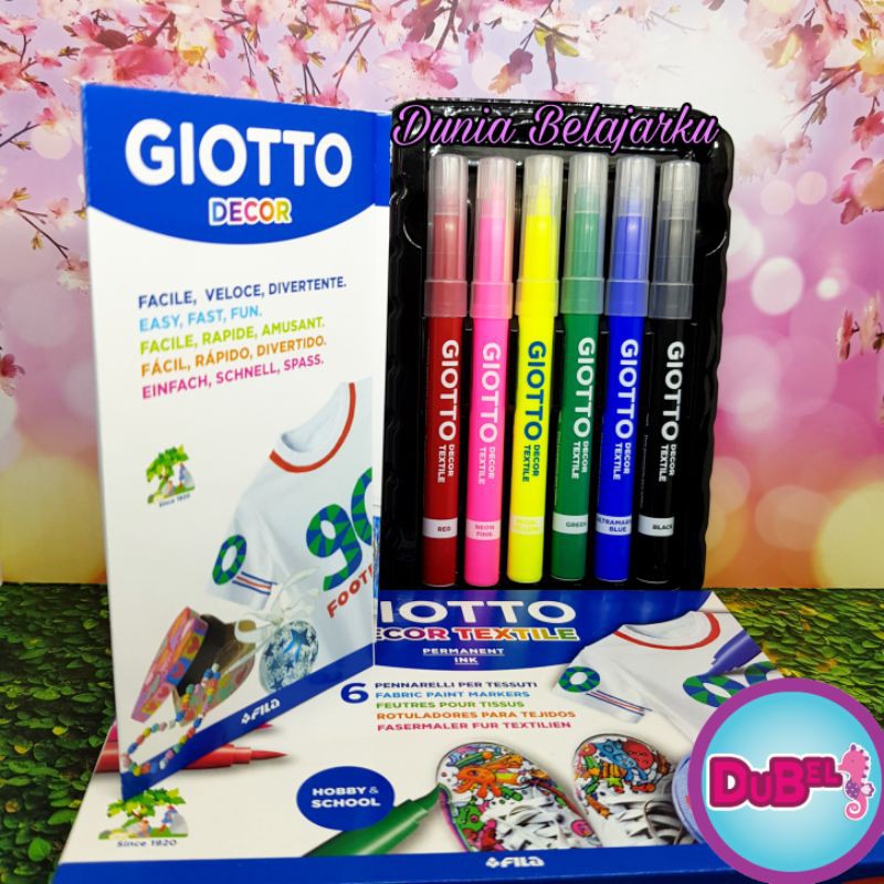 

Giotto Decor Textile Set isi 6 Warna / Spidol Tekstil / Spidol Baju