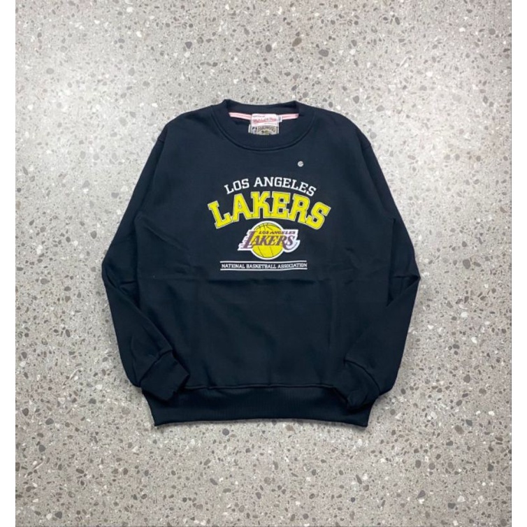 CN CREWNECK MITCHELL & NESS LAKERS LOS ANGELES HARDWOOD FULL TAG USA MIRROR UNISEX CASUAL DISTRO COT