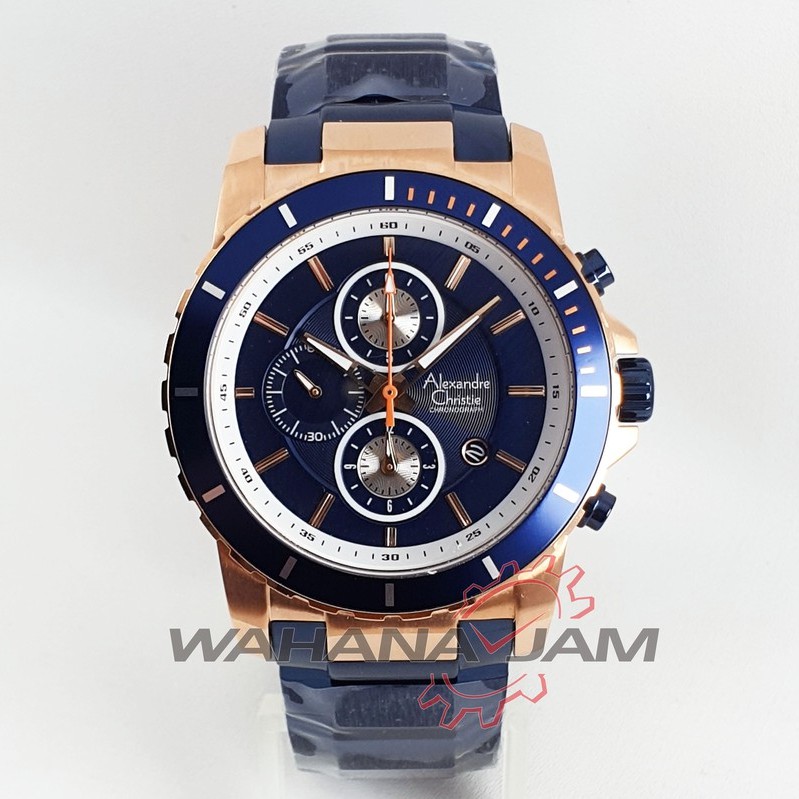 Alexandre Christie AC 6141 MCBURBU/ AC6141 MC BURBU Jam Tangan Pria Rantai Steel Biru Hitam Rosegold