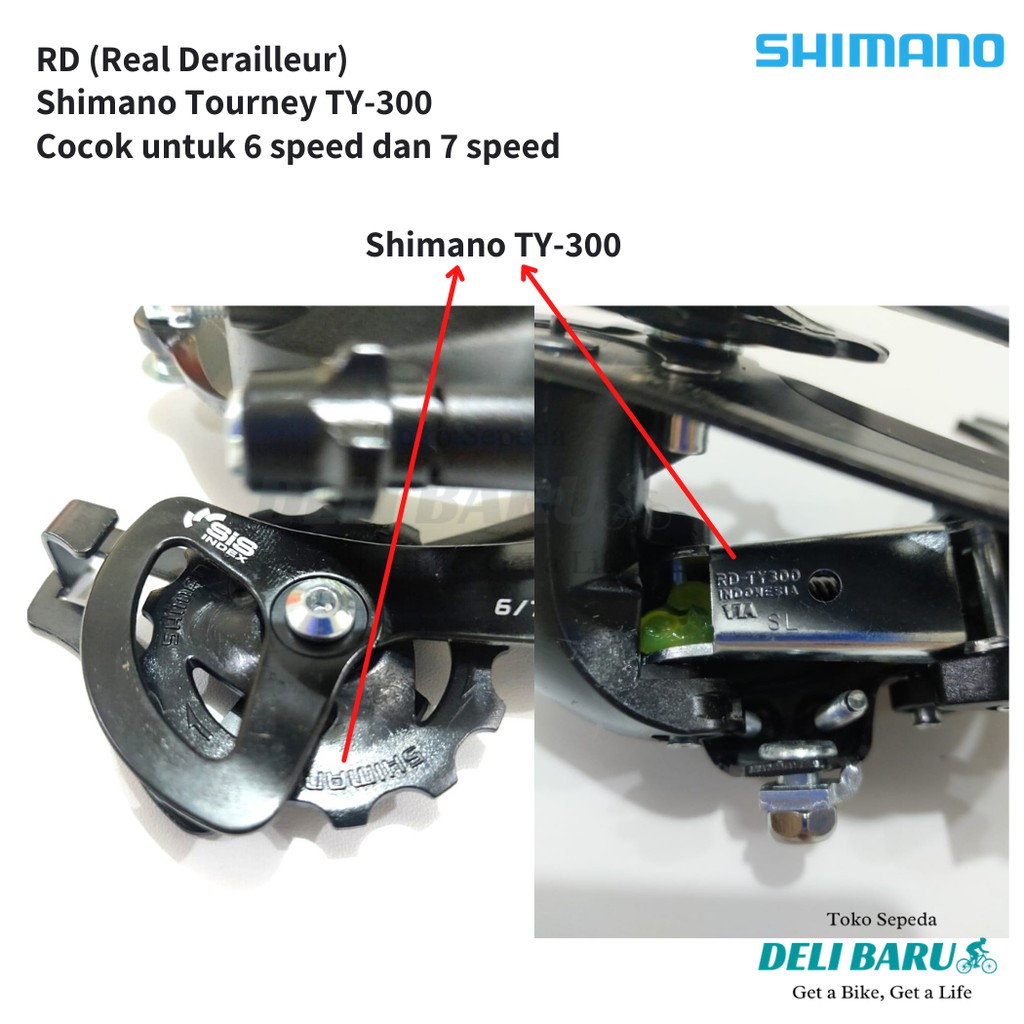 Rear Derailleur RD Shimano Tourney TY300 sepeda MTB 6 7 speed