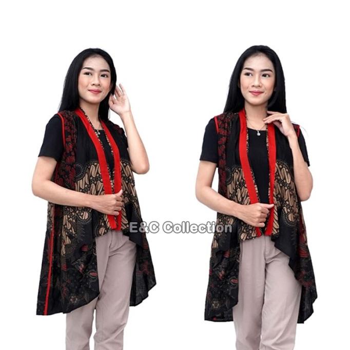 Batik Wanita Cardigan Ulir Kombinasi-Outer Batik-Rompi Batik Panjang Termurah