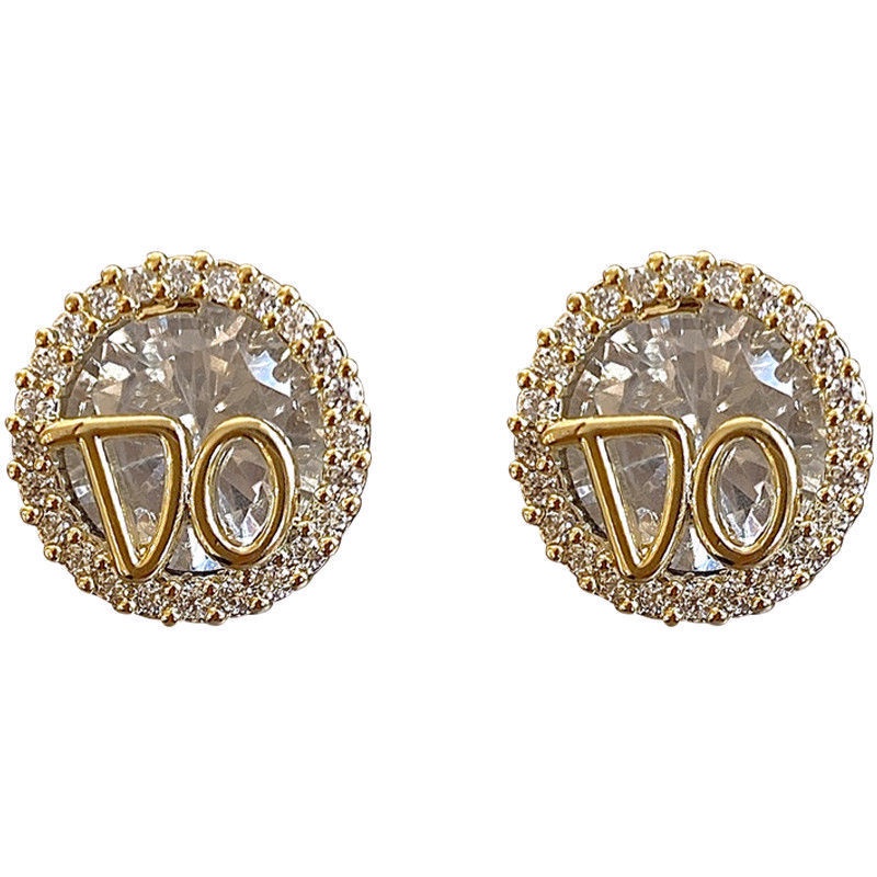 Anting Fashion letter DO Bulat Untuk Wanita Korea sparkle diamond ear accessories