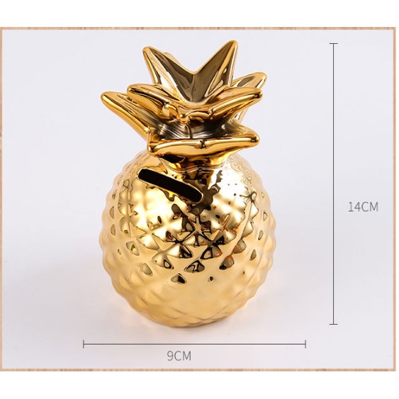Celengan Nenas Keramik Mengkilap Hiasan Mewah Gold Pineapple Pajangan Mewah Saving Money