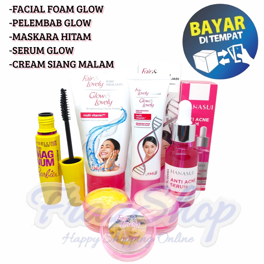 Paket lengkap Fair & Lovely 5Iin1 Facial Foam- Pelembab- Cream Siang Dan Malam Plus Serum Acne Plus 