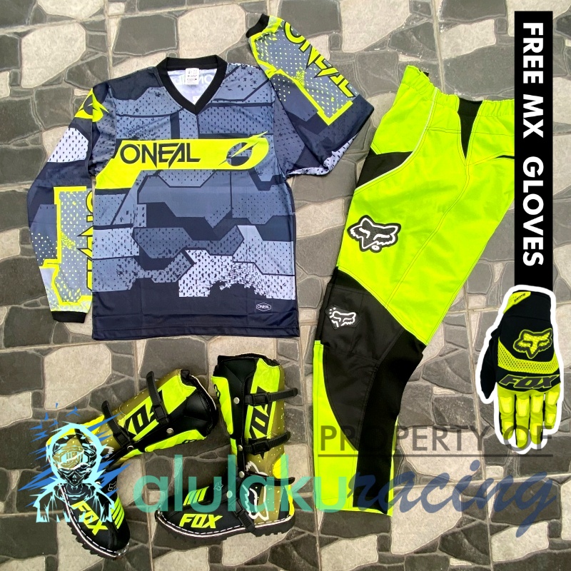 Jersey, Celana, Sarung Tangan &amp; Sepatu Fullprint with Protectors Fullset MX Trail Motocross - Paket Bundling ONCTFG110404-F44