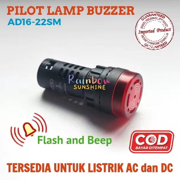 Pilot Lamp Buzzer LED Flash and Beep AD16-22SM AC/ACDC 220V