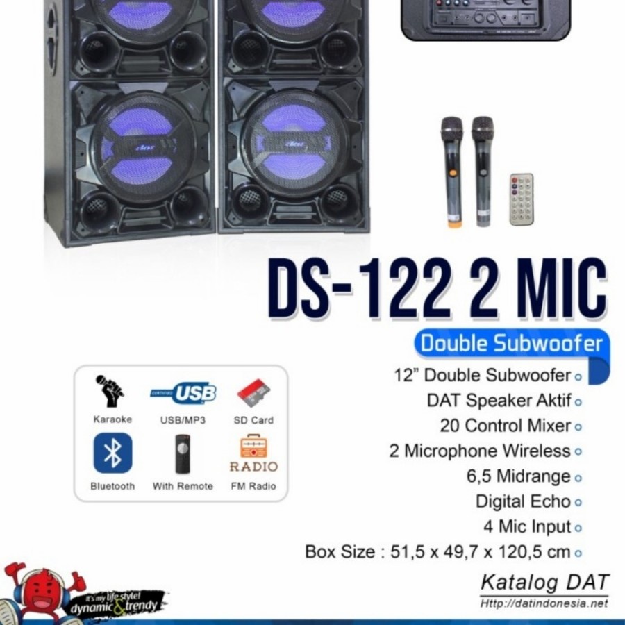 Speaker aktif Dat Ds 122 12 inch Double woofer ds122 mic wireless 2 pc