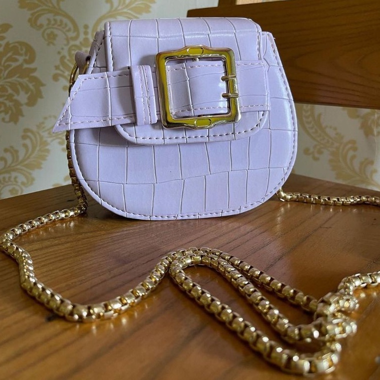MINI BAG BELT CROCO LILAC TAS SELEMPANG WANITA IMPORT TAS KOREA LUCU KEKINIAN