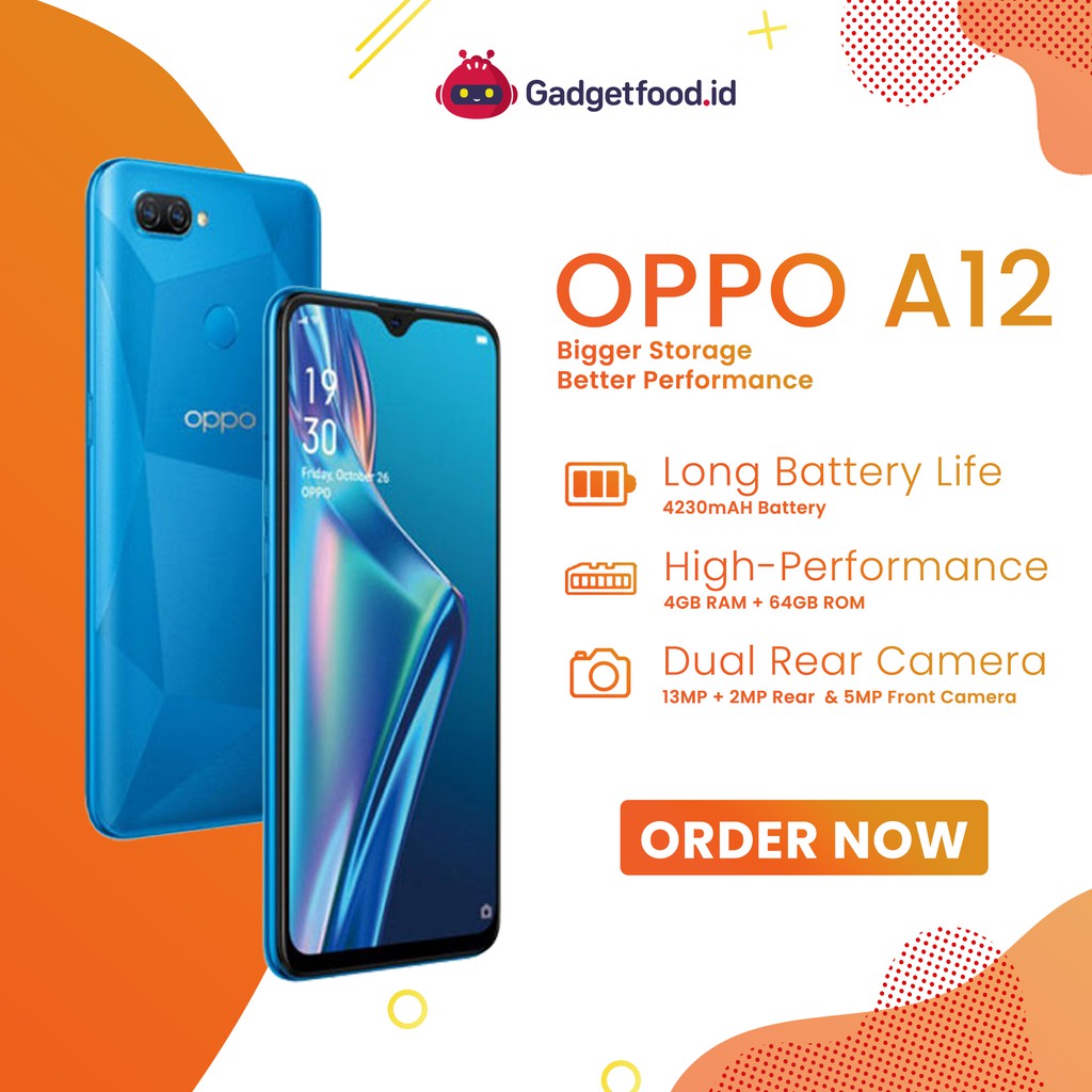 HP OPPO A12 Ram 4GB/64GB ORIGINAL GARANSI RESMI TERBARU HP