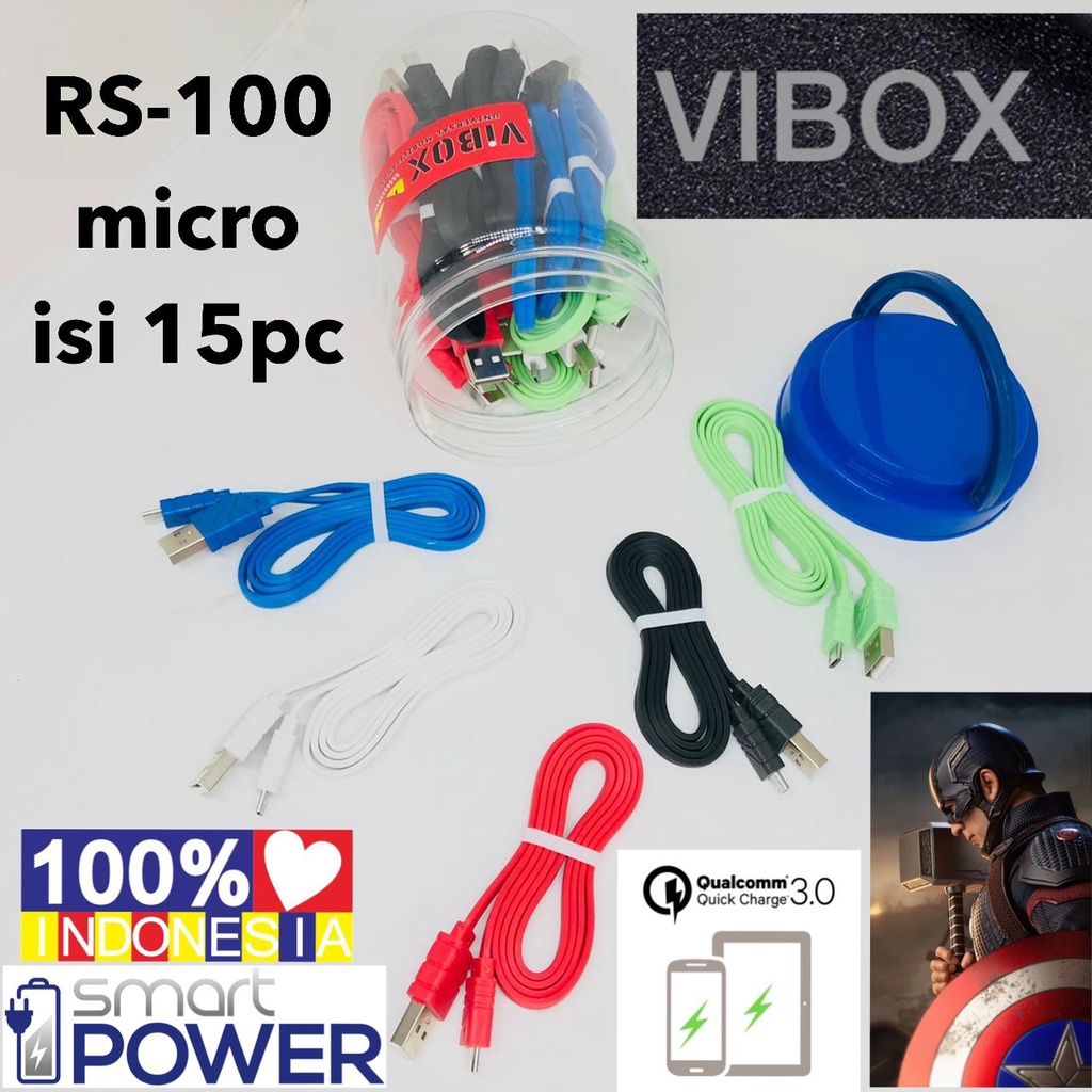 MINIGO {isi 15pcs} kabel data toples vibox rs-100 micro 1meter original kabel charger micro RS100 for android smartphone
