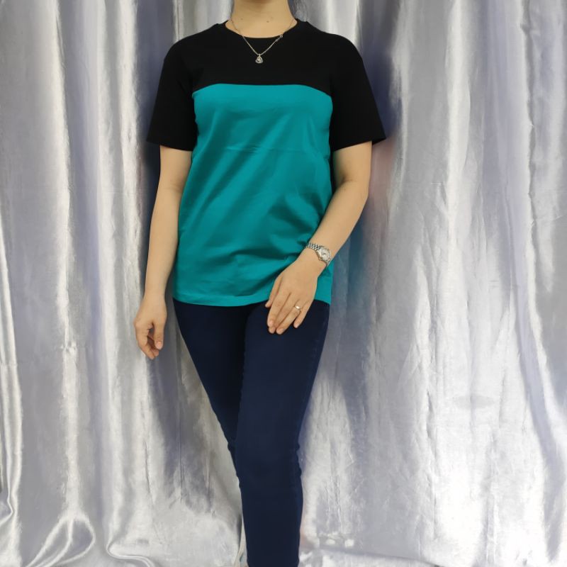 Kaos Polos Reglan Kombinasi HITAM-TOSCA uk 20 22 S M L Xl XXL