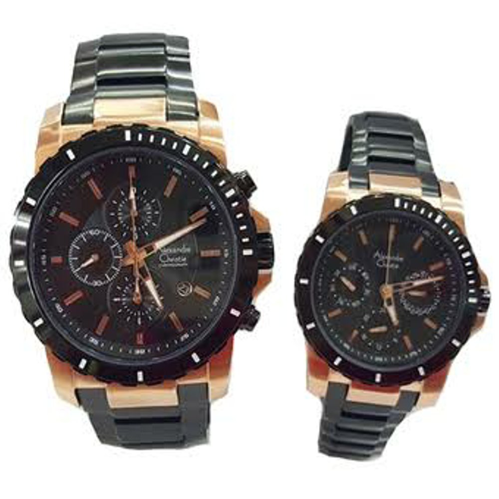 JAM TANGAN ALEXANDRE CHRISTIE AC 6141 COUPLE BLACK GOLD GROSIR