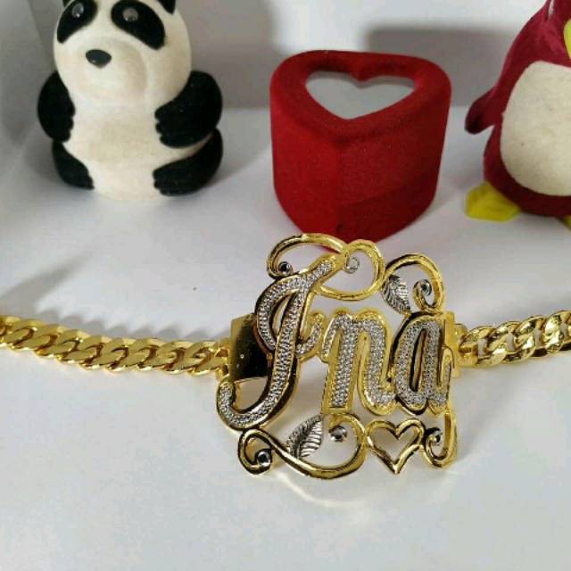 Gelang ukir nama warna combi jumbo lapis emas asli 24K