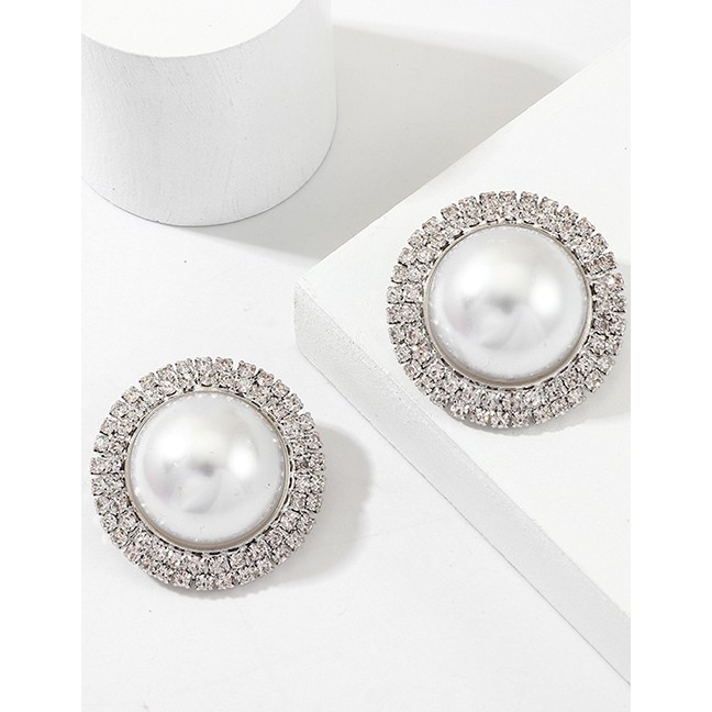 LRC Anting Tusuk Fashion Silver Oversized Pearl Double Row Earrings F87901