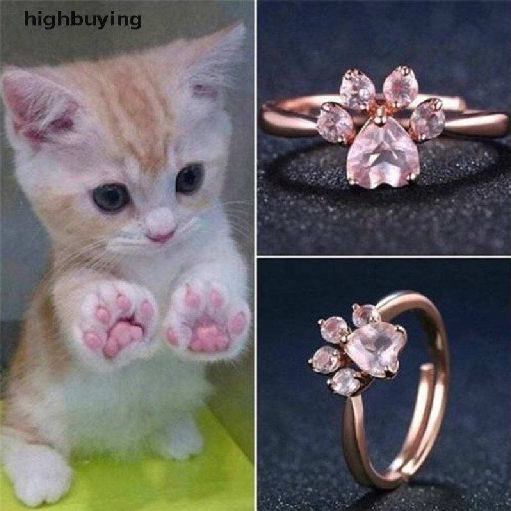 Hbid Cincin Terbuka Adjustable Model Cakar Kucing Warna Rose Gold Dengan Kristalbatu Zircon Untuk Wanita