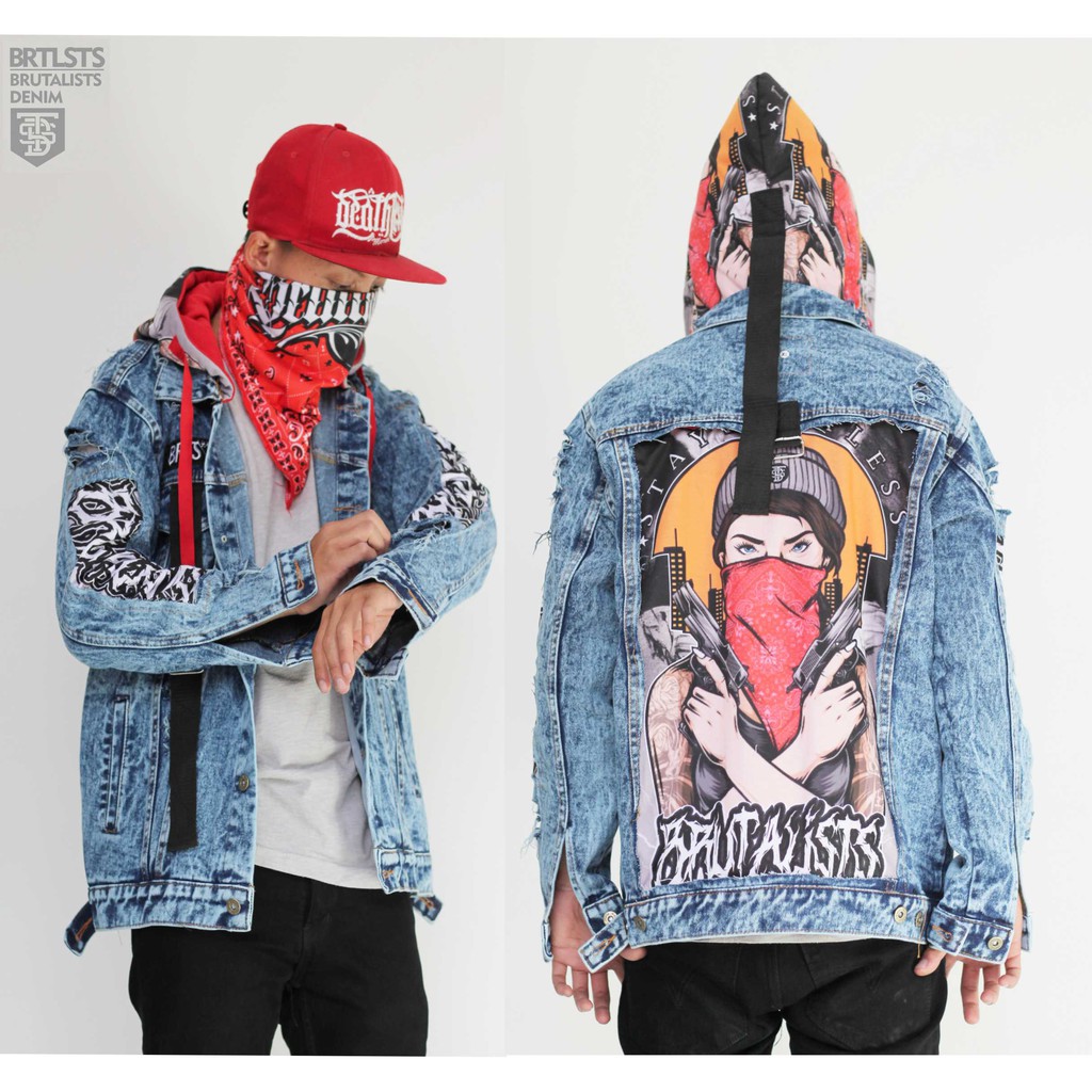 JAKET JEANS SANDWASH BLUEE HOODIE/KUPLUK PRIA WANITA (UNISEX)