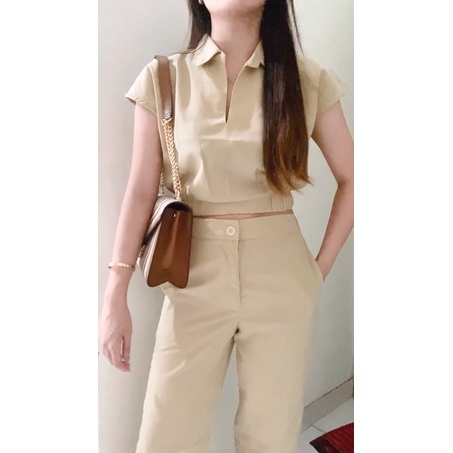 Rose One Set VOL2 (Top+Pants) / Baju Setelan Atasan Bawahan Wanita-Khaki (VOL2)