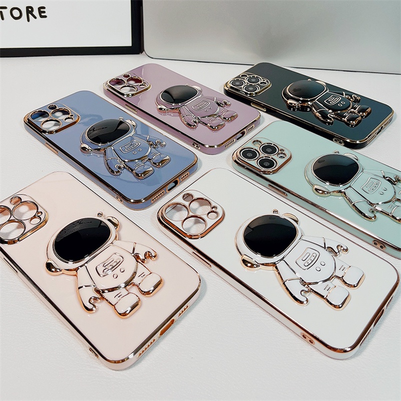 Soft Case TPU Motif Astronot Untuk Samsung A12 A72 A52 A52s A71 A51 A50 A50s A30s A20 A30 M12 S20 S21 FE S22 Ultra Plus Astronaut Electroplate Phone Case Soft TPU Silicone Case Shockproof Drop Resistance Protective Cover