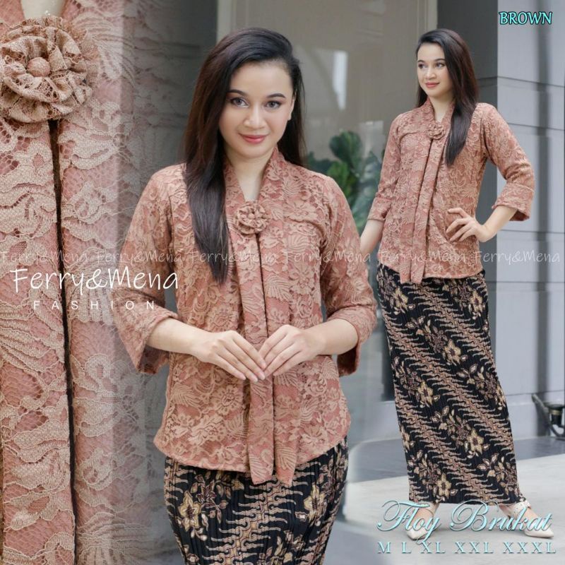 Indahkebaya | ATASAN SAJA / KEBAYA FLOY BROKAT JUMBO LD 100 110 120 130 / KEBAYA KUTUBARU BROKAT BUSUI / KEBAYA ENCIM KONDANGAN WARNA NAVY MOCCA GOLD SILVER DUSTY PINK MAROON WARDAH HITAM HIJAU