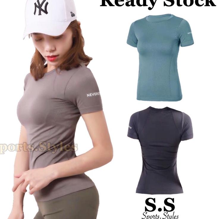 Terlaris Baju kaos Never SSeries lengan pendek wanita olahraga fitness gym