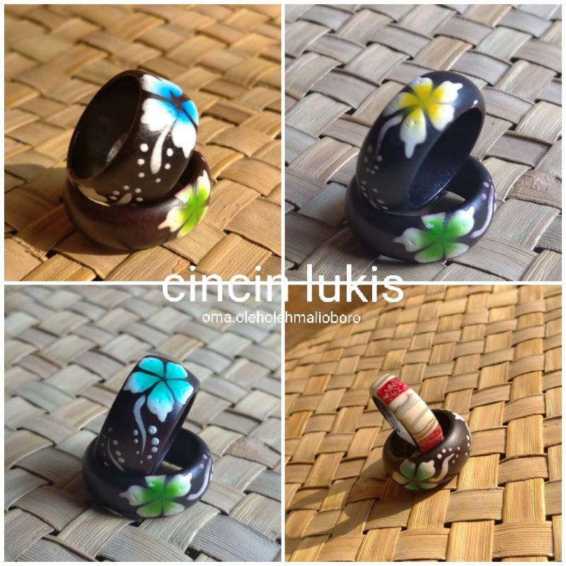 CINCIN ETNIK CINCIN KAYU MOTIF BUNGA CINCIN BALI CINCIN LUKIS