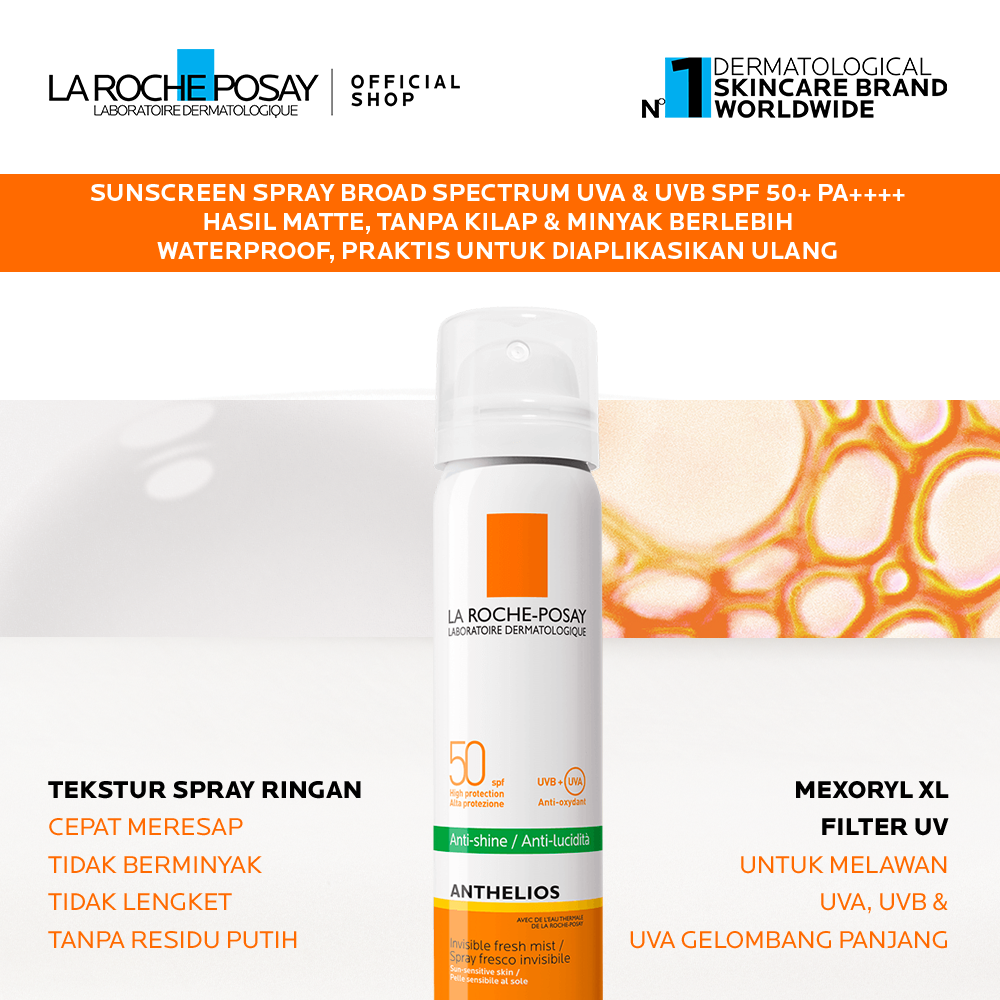 La Roche Posay Anthelios Mist Spray SPF 50+ PA++++ 75ml - Sunscreen Spray Kulit Berminyak/ Sensitif