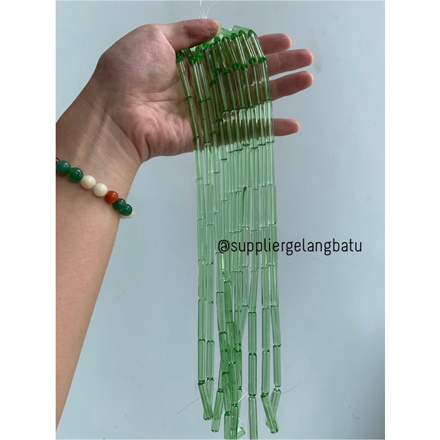 manik glass bead light green quartz 30 x 5mm prakarya gelang kalung