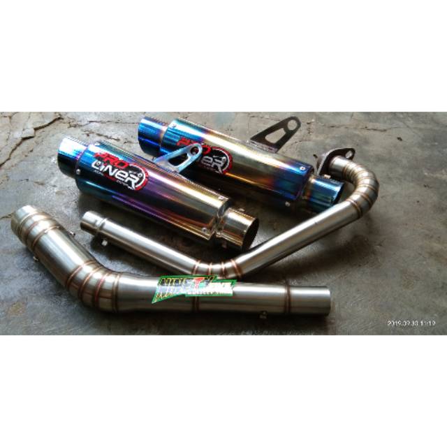 Knalpot racing pro liner bllue leher full stainlish polos PNP All motor  4 tak satu silinder